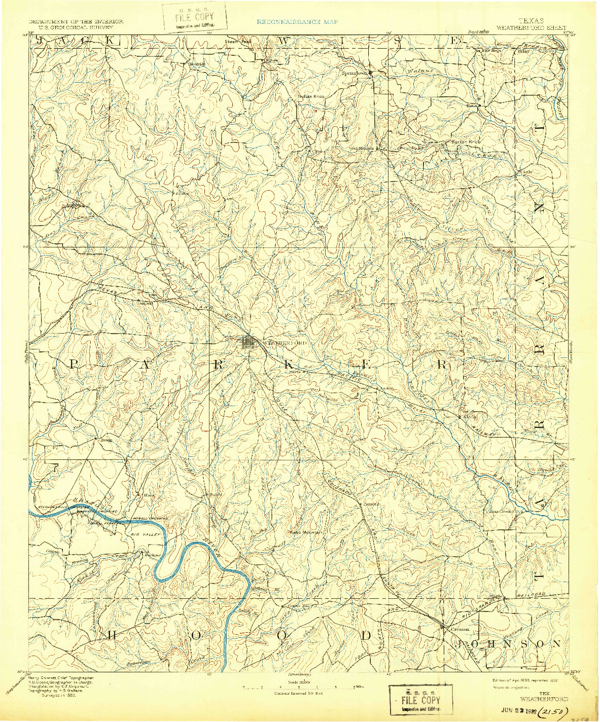 USGS 1:125000-SCALE QUADRANGLE FOR WEATHERFORD, TX 1893