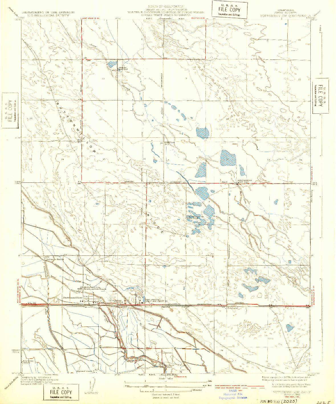 USGS 1:31680-SCALE QUADRANGLE FOR BUTTONWILLOW, CA 1932