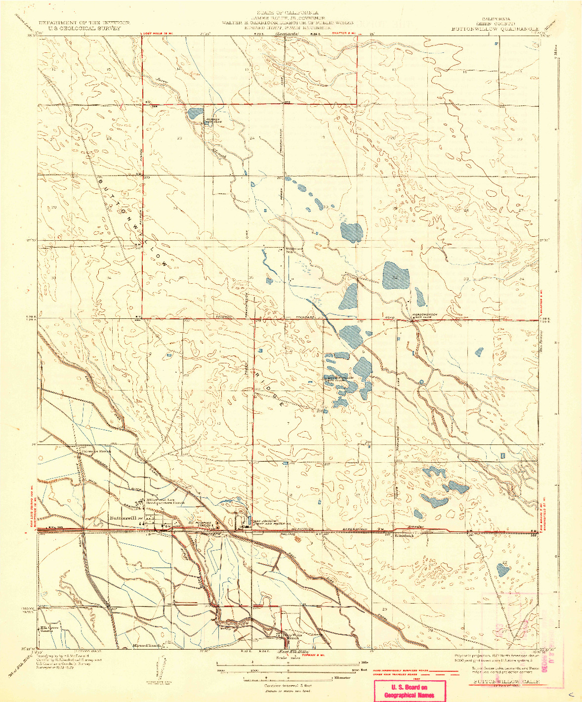 USGS 1:31680-SCALE QUADRANGLE FOR BUTTONWILLOW, CA 1932