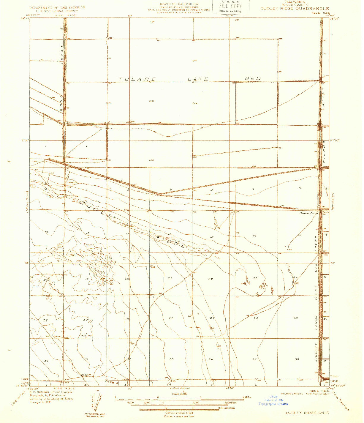 USGS 1:31680-SCALE QUADRANGLE FOR DUDLEY RIDGE, CA 1932
