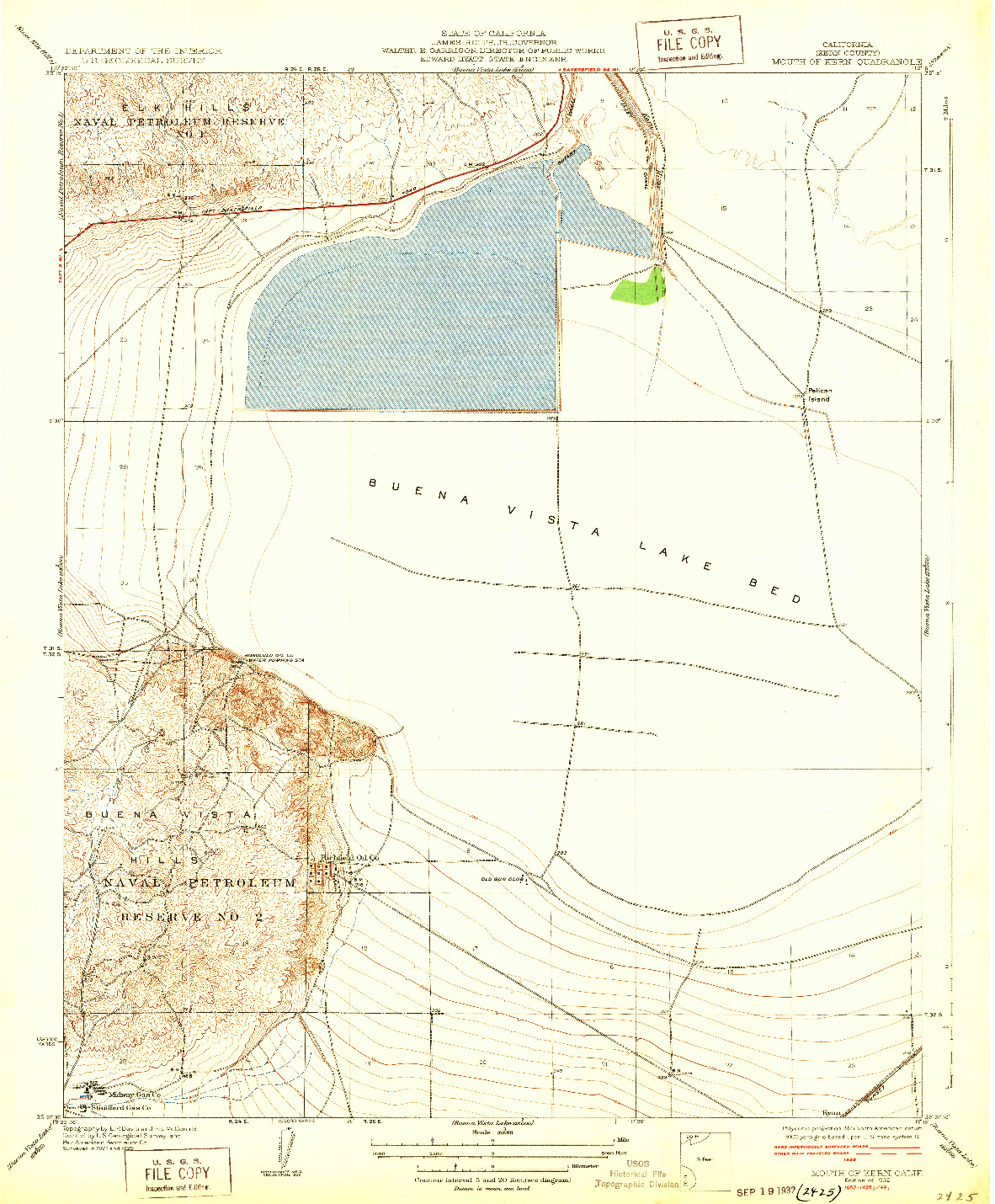 USGS 1:31680-SCALE QUADRANGLE FOR MOUTH OF KERN, CA 1932