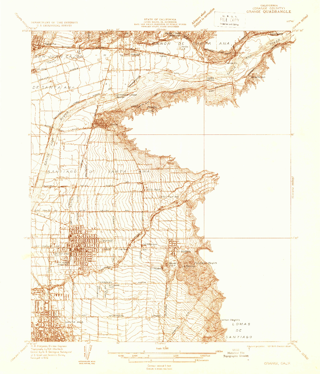 USGS 1:31680-SCALE QUADRANGLE FOR ORANGE, CA 1932