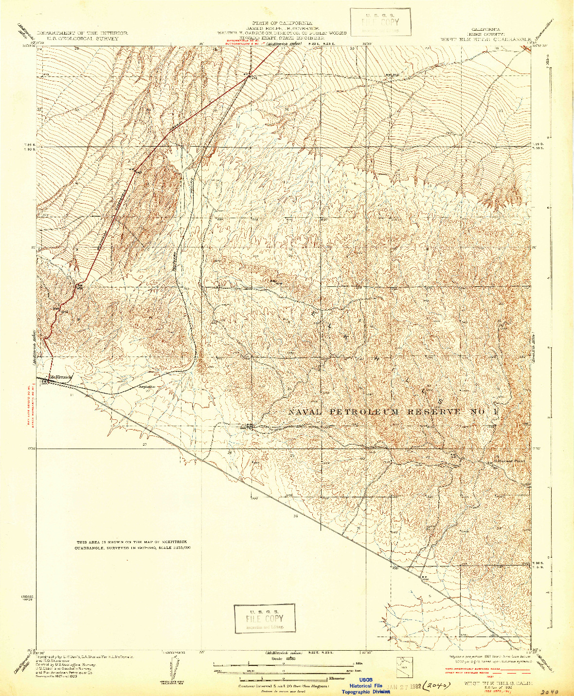 USGS 1:31680-SCALE QUADRANGLE FOR WEST ELK HILLS, CA 1932