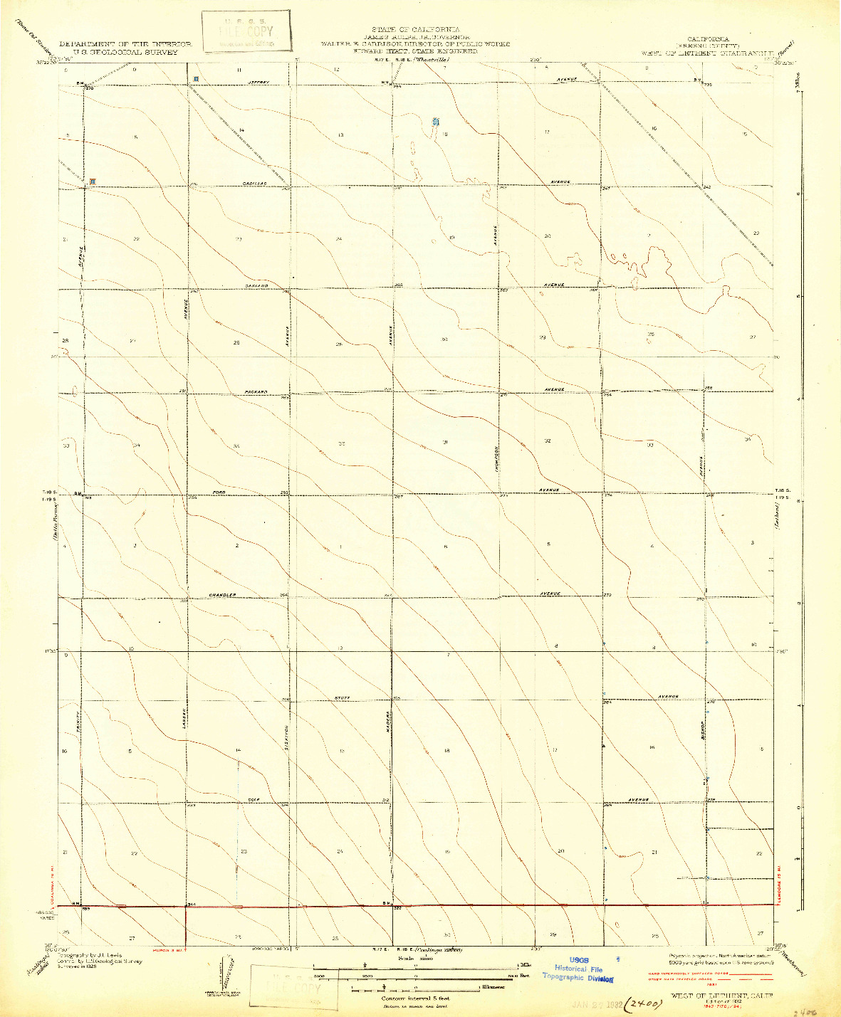 USGS 1:31680-SCALE QUADRANGLE FOR WEST OF LETHENT, CA 1932