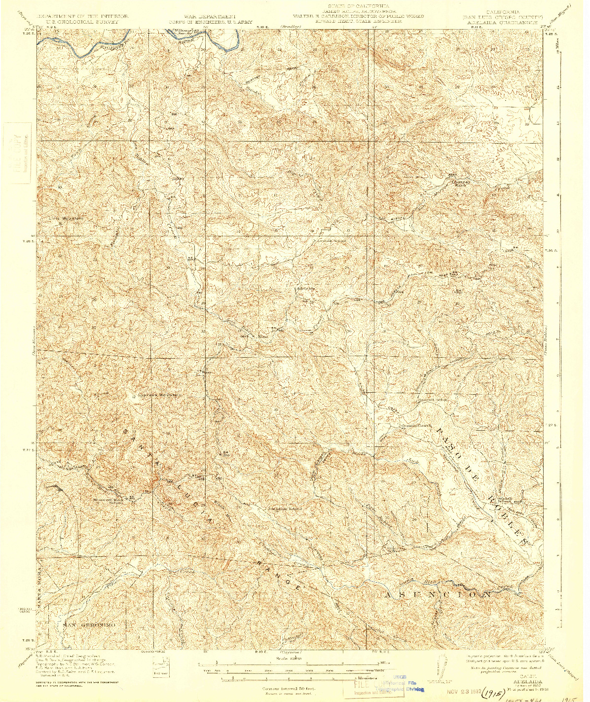 USGS 1:62500-SCALE QUADRANGLE FOR ADELAIDA, CA 1932