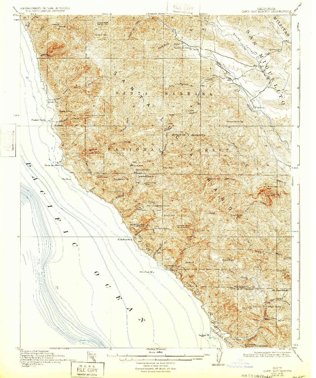 USGS 1:62500-SCALE QUADRANGLE FOR CAPE SAN MARTIN, CA 1921