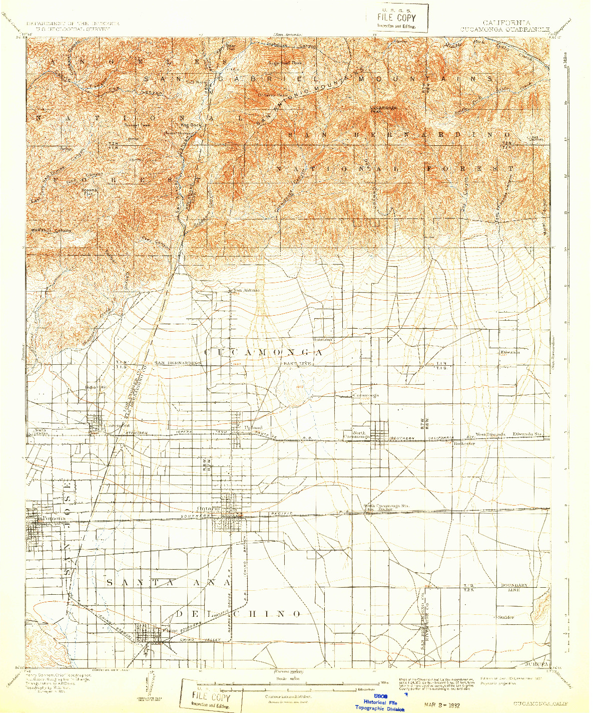 USGS 1:62500-SCALE QUADRANGLE FOR CUCAMONGA, CA 1903