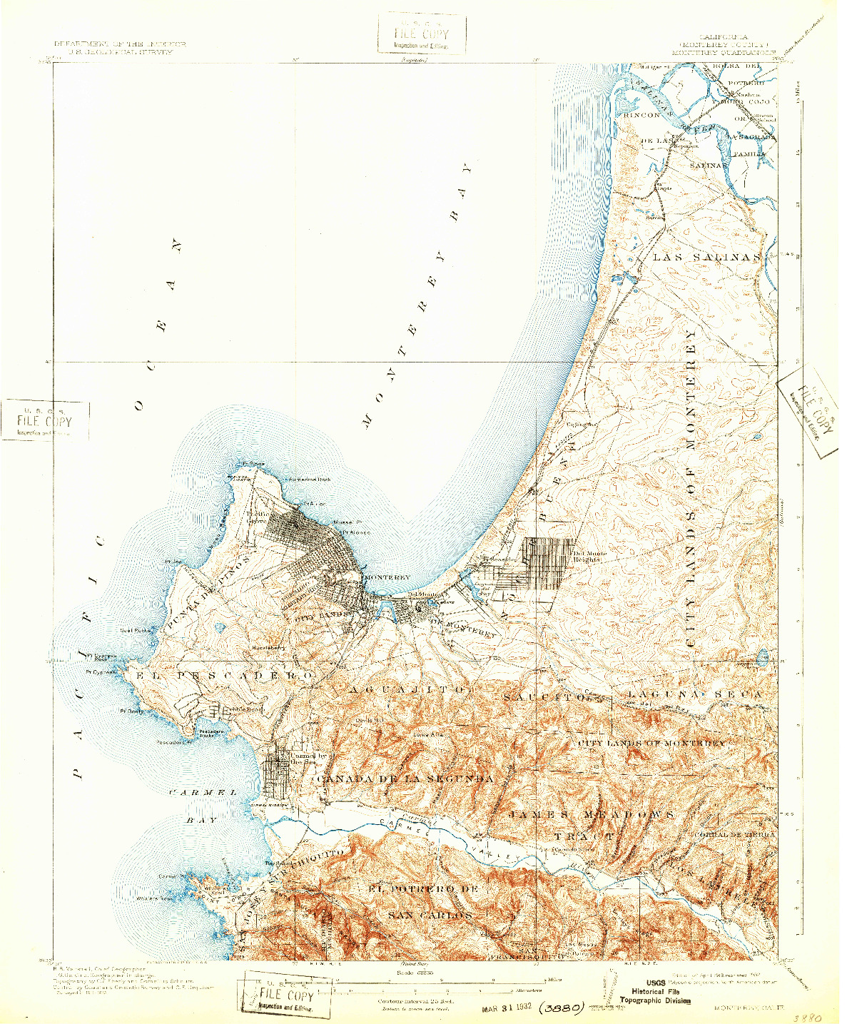 USGS 1:62500-SCALE QUADRANGLE FOR MONTEREY, CA 1913