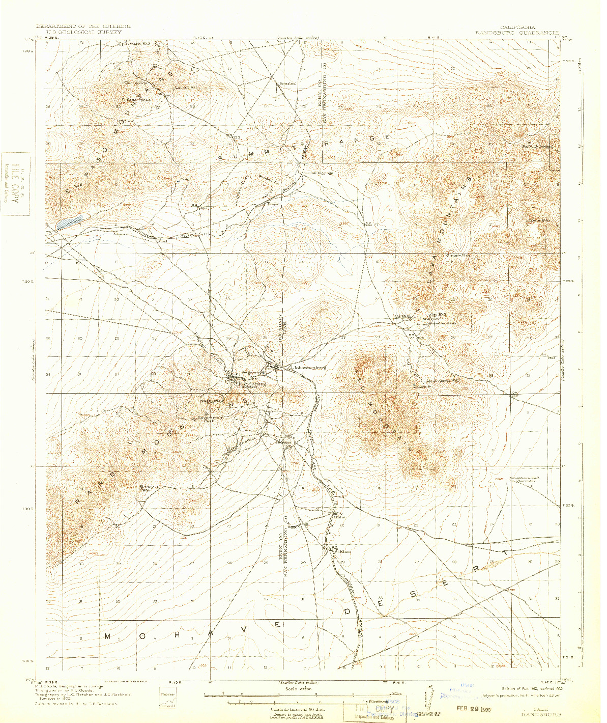 USGS 1:62500-SCALE QUADRANGLE FOR RANDSBURG, CA 1912