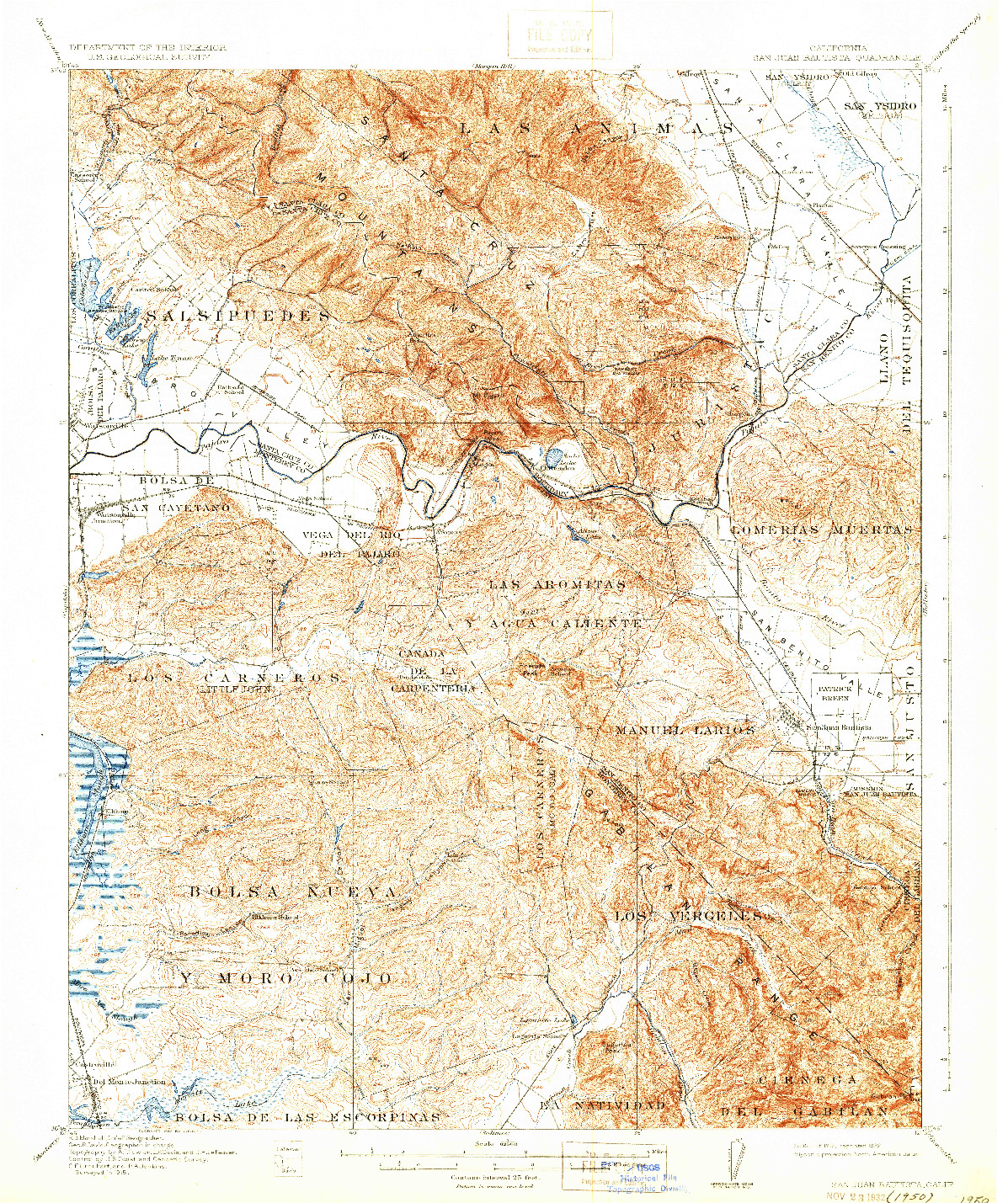 USGS 1:62500-SCALE QUADRANGLE FOR SAN JUAN BAUTISTA, CA 1917