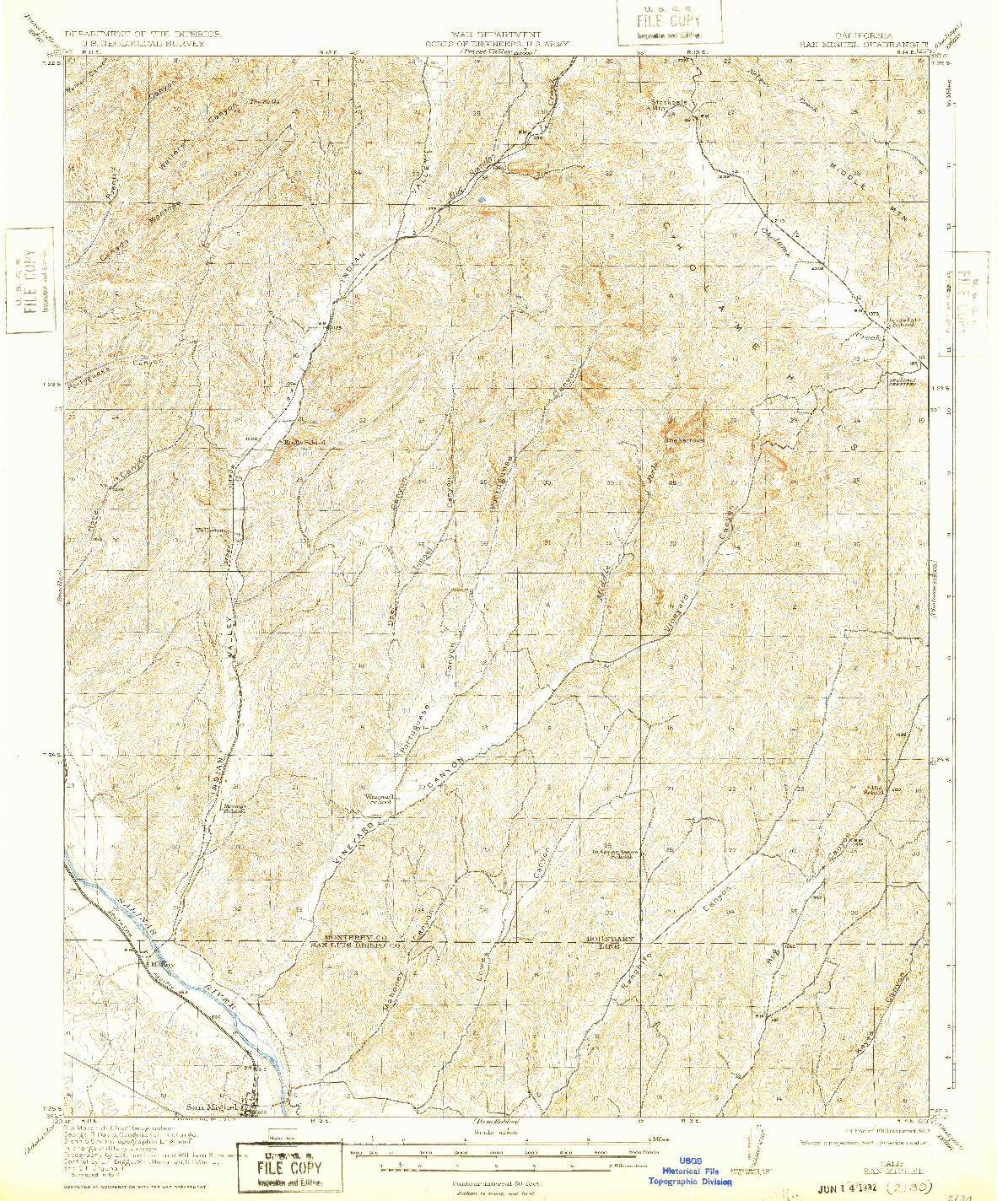 USGS 1:62500-SCALE QUADRANGLE FOR SAN MIGUEL, CA 1919