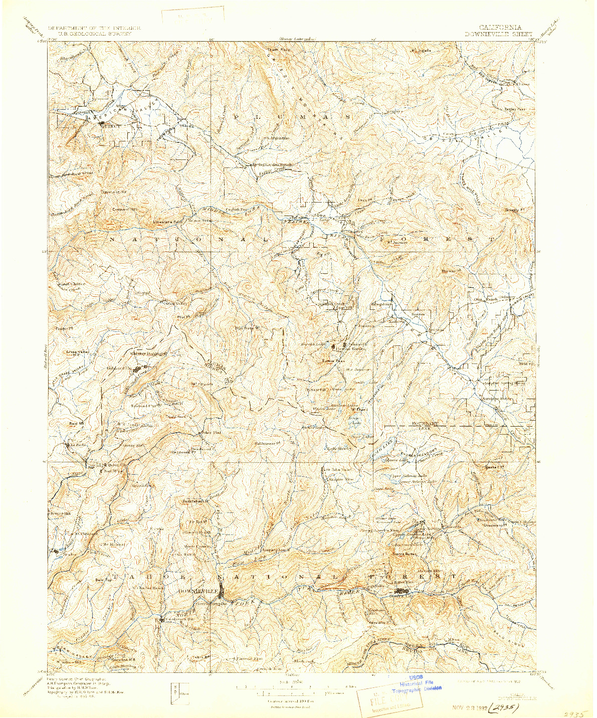 USGS 1:125000-SCALE QUADRANGLE FOR DOWNIEVILLE, CA 1897