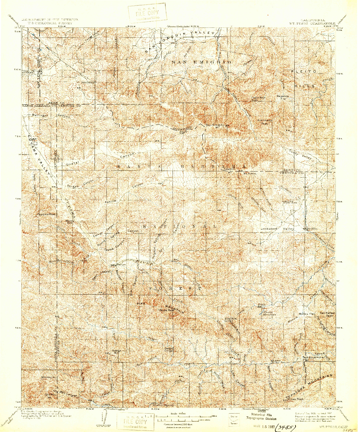 USGS 1:125000-SCALE QUADRANGLE FOR MT. PINOS, CA 1903