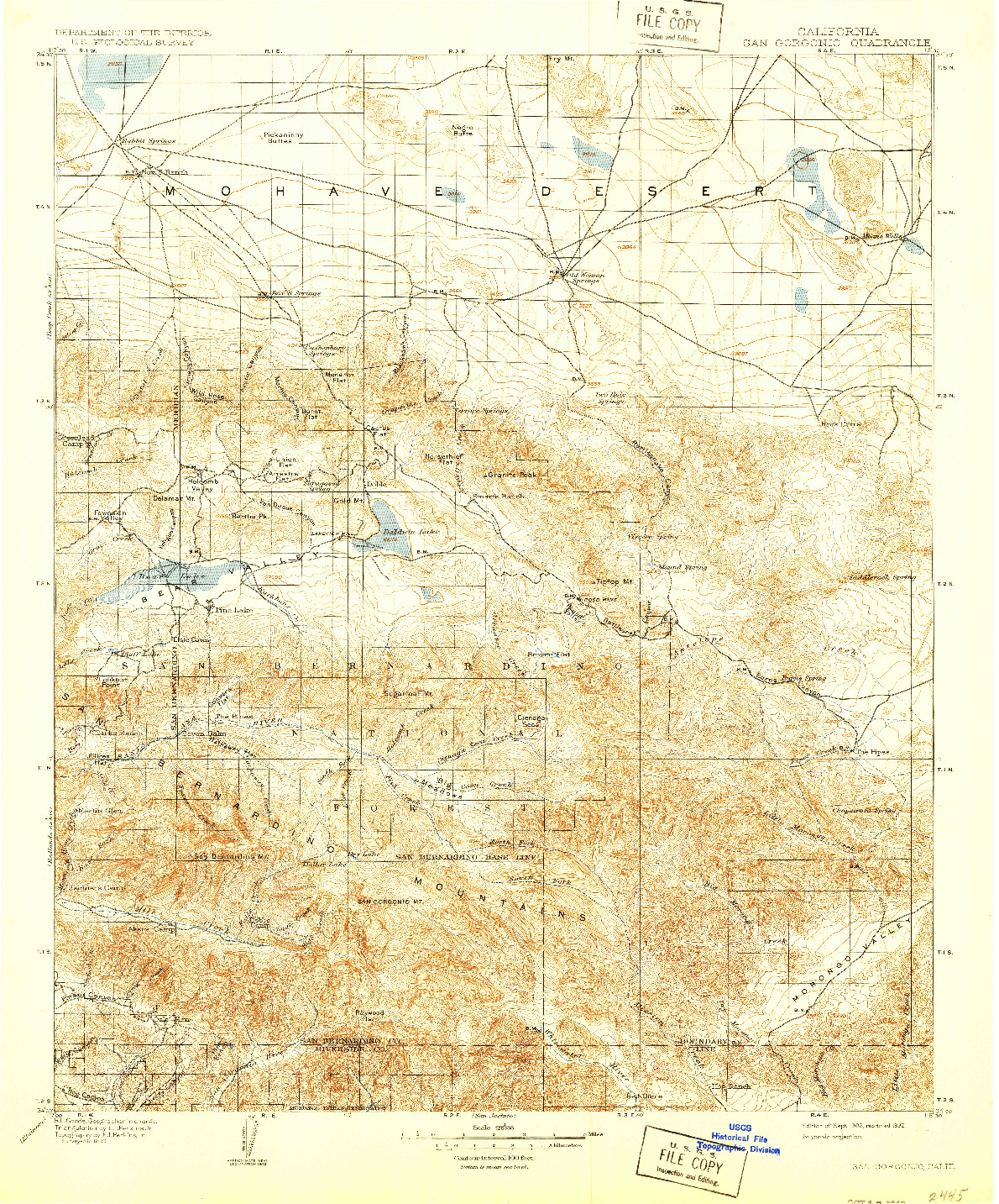 USGS 1:125000-SCALE QUADRANGLE FOR SAN GORGONIO, CA 1902