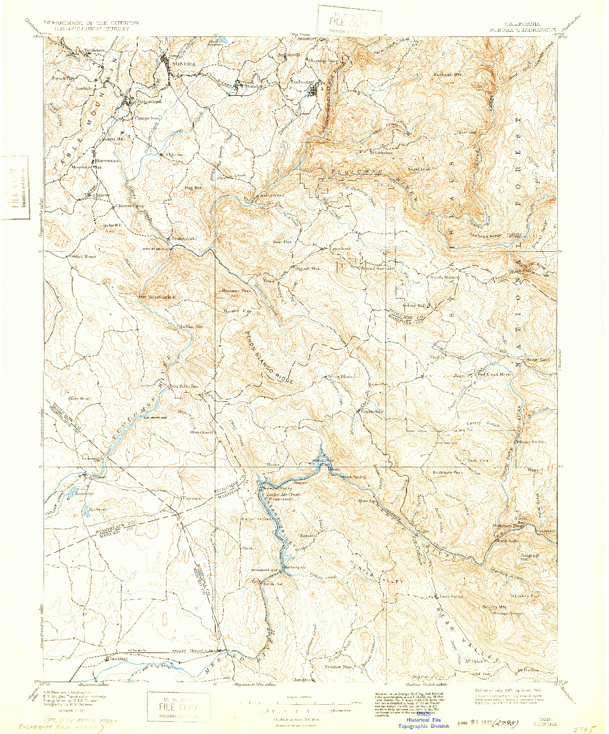 USGS 1:125000-SCALE QUADRANGLE FOR SONORA, CA 1898
