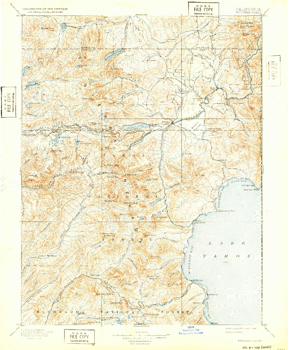 USGS 1:125000-SCALE QUADRANGLE FOR TRUCKEE, CA 1895