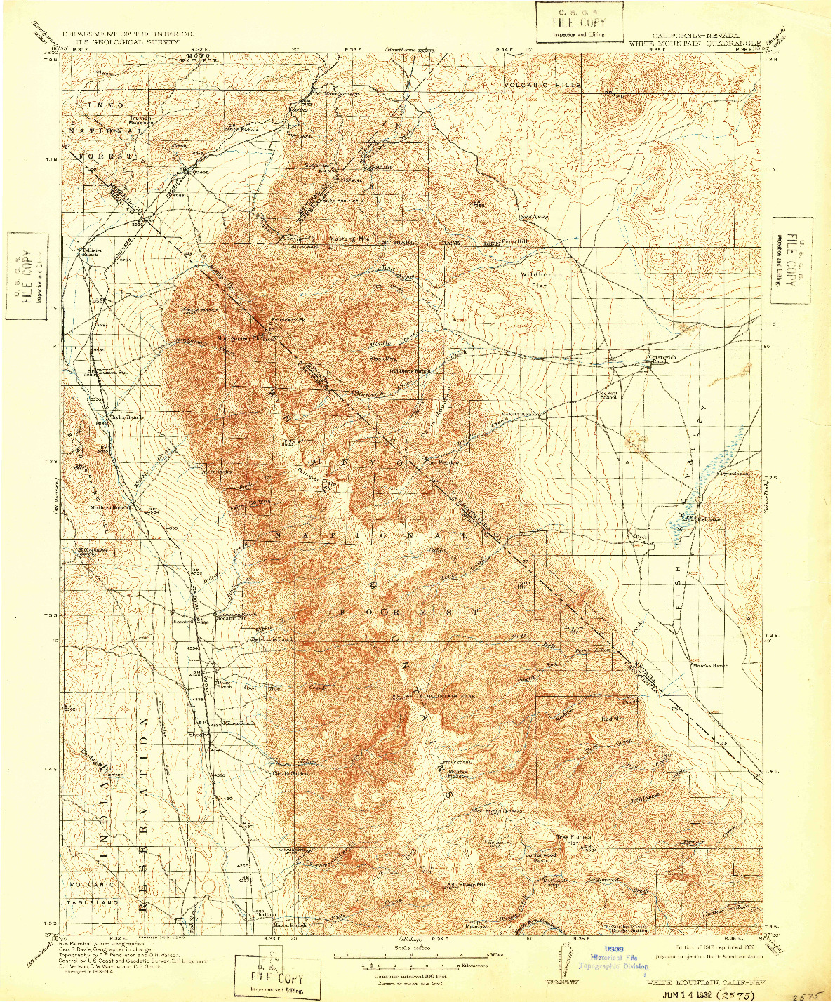 USGS 1:125000-SCALE QUADRANGLE FOR WHITE MOUNTAIN, CA 1917