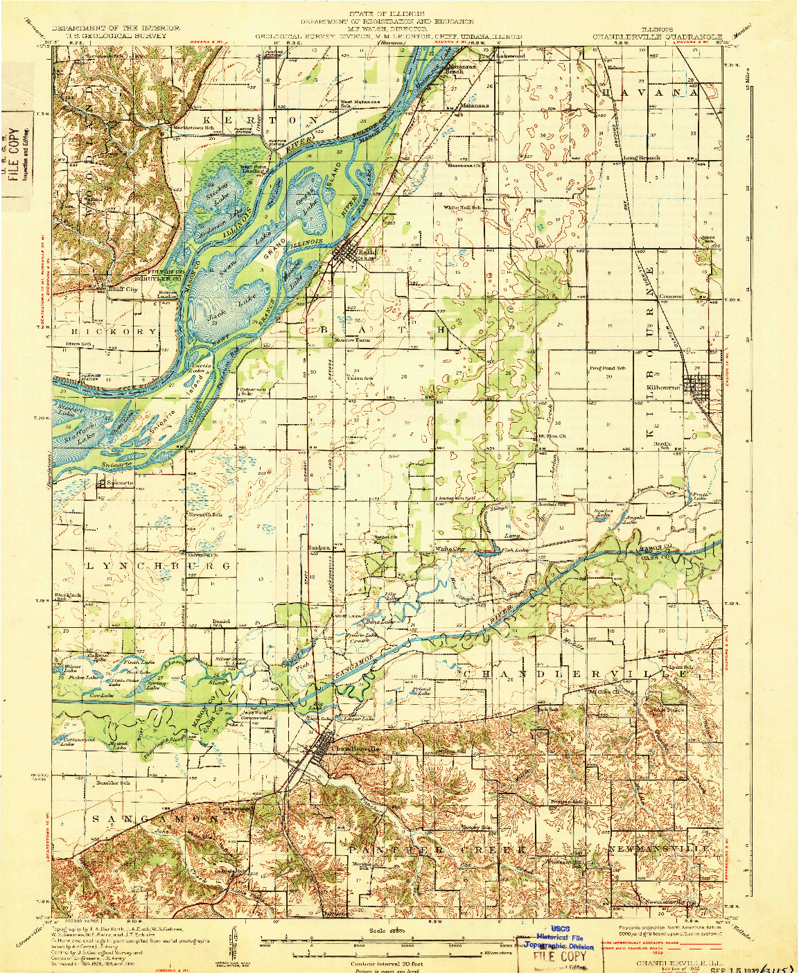 USGS 1:62500-SCALE QUADRANGLE FOR CHANDLERVILLE, IL 1932