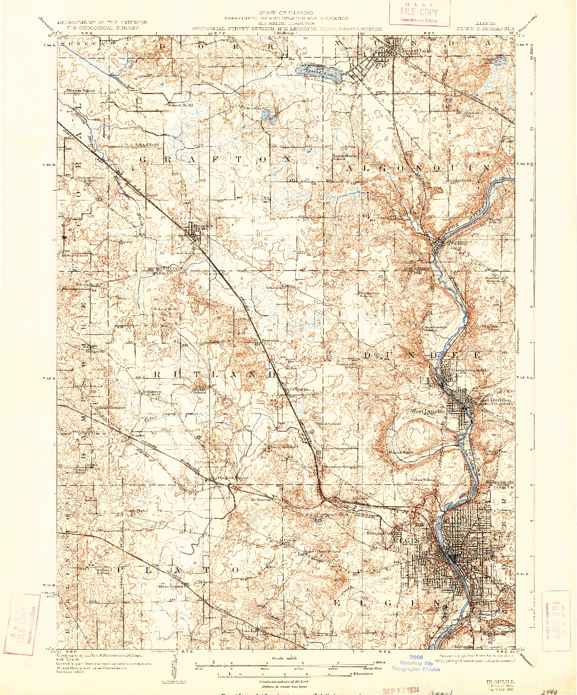 USGS 1:62500-SCALE QUADRANGLE FOR ELGIN, IL 1925
