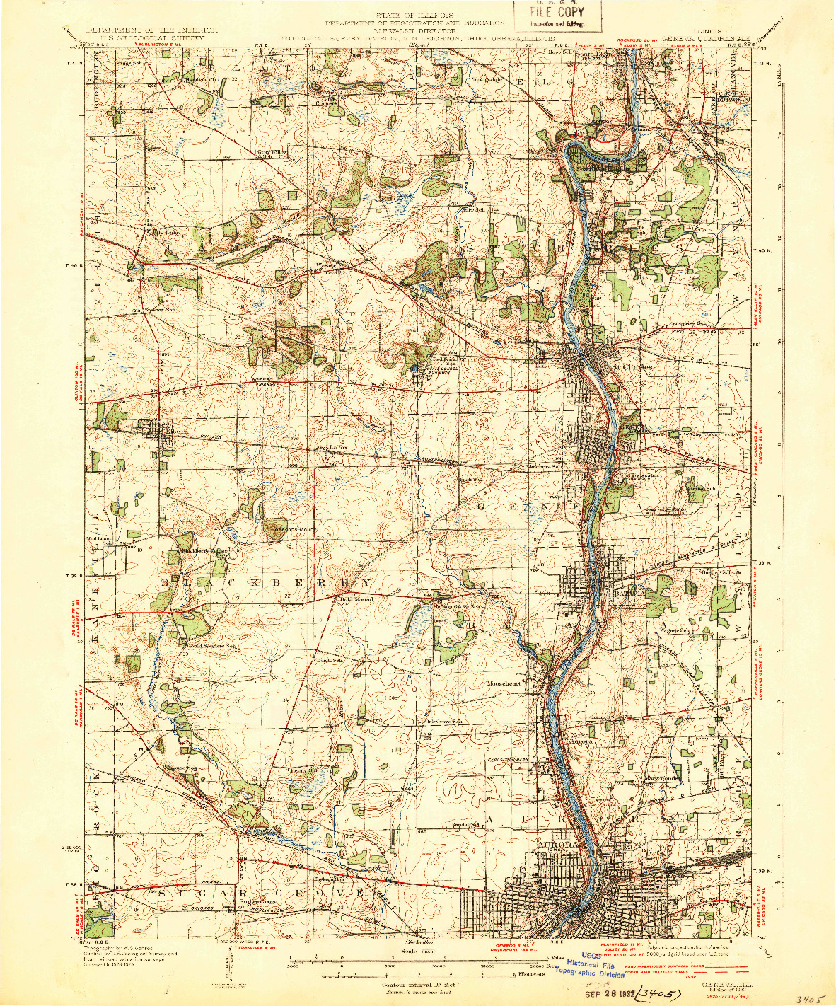 USGS 1:62500-SCALE QUADRANGLE FOR GENEVA, IL 1932