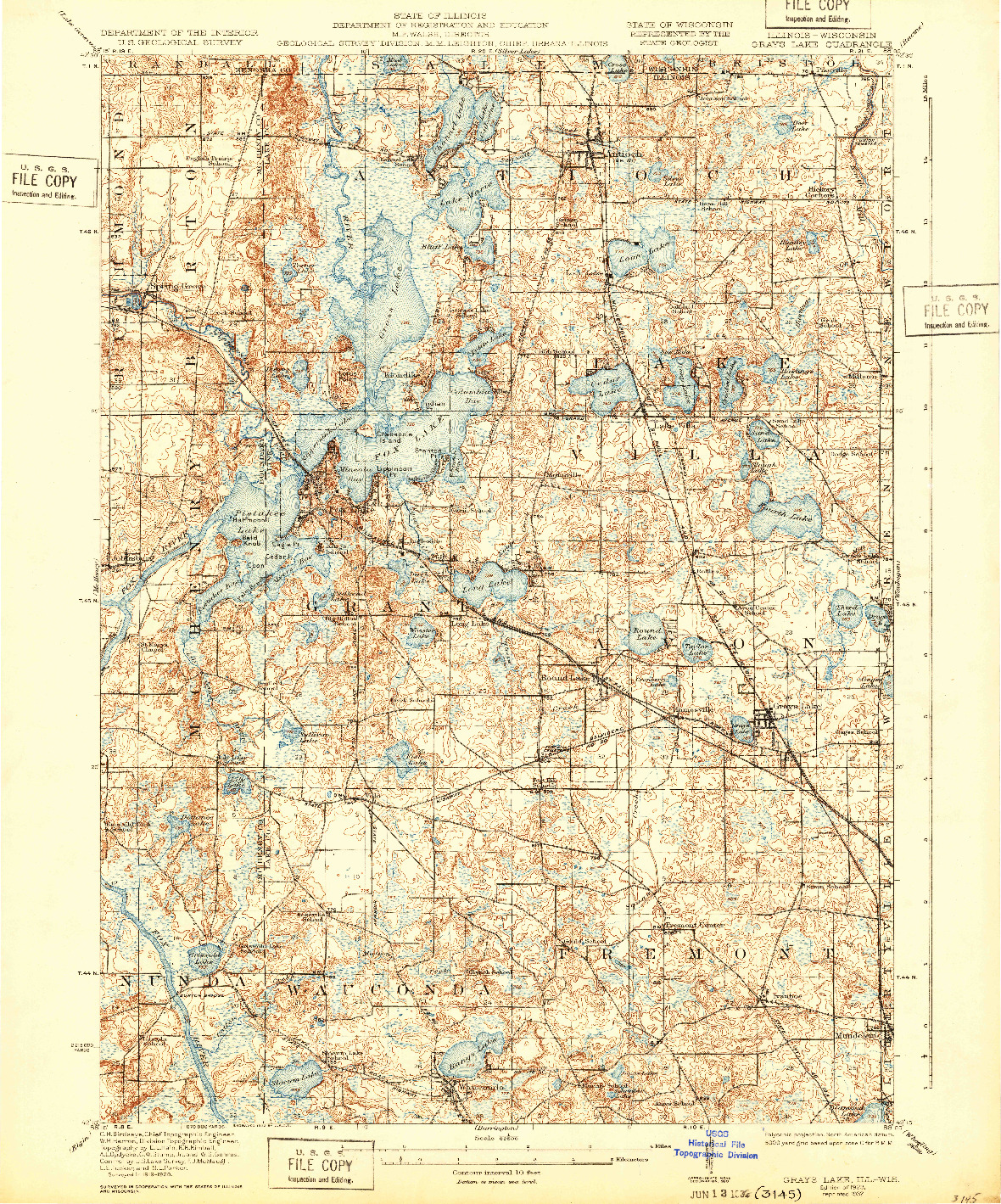 USGS 1:62500-SCALE QUADRANGLE FOR GRAYS LAKE, IL 1923