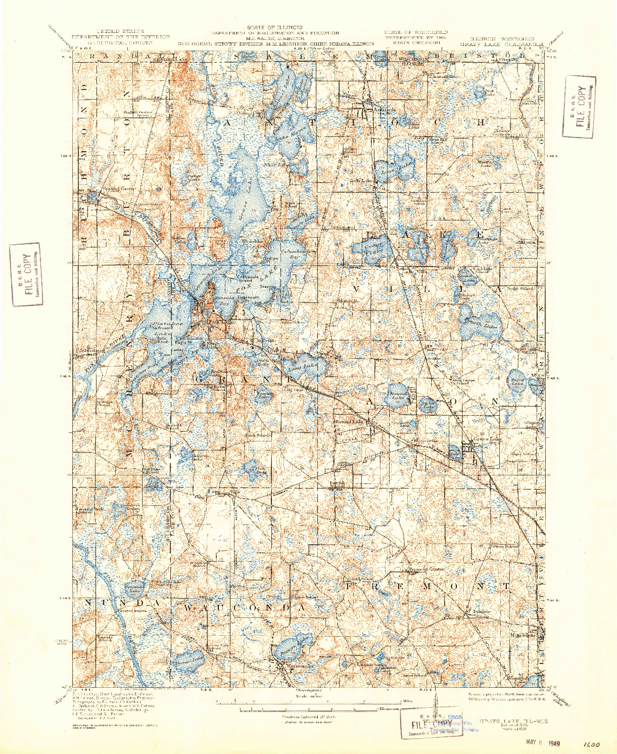 USGS 1:62500-SCALE QUADRANGLE FOR GRAYS LAKE, IL 1923