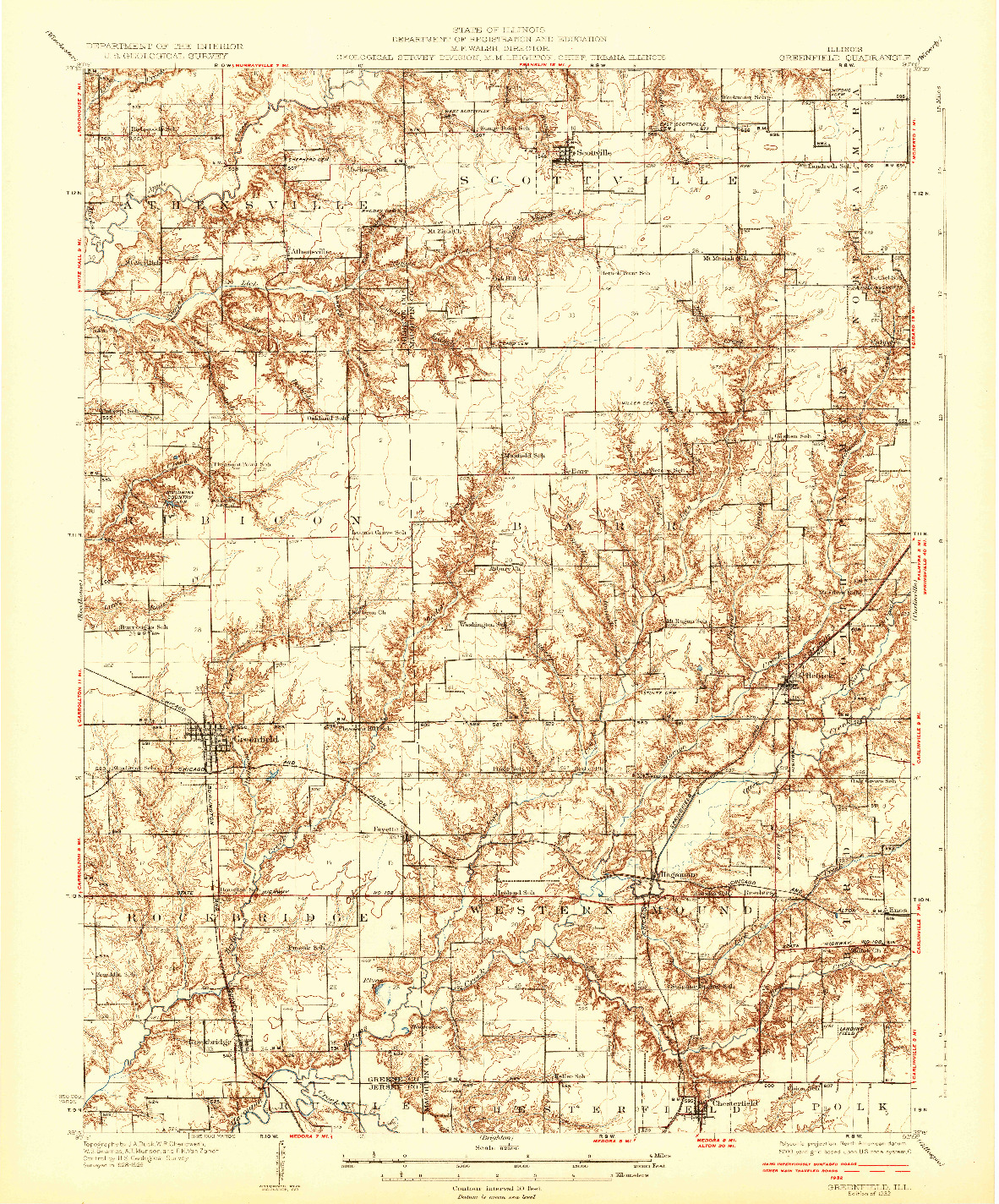 USGS 1:62500-SCALE QUADRANGLE FOR GREENFIELD, IL 1932