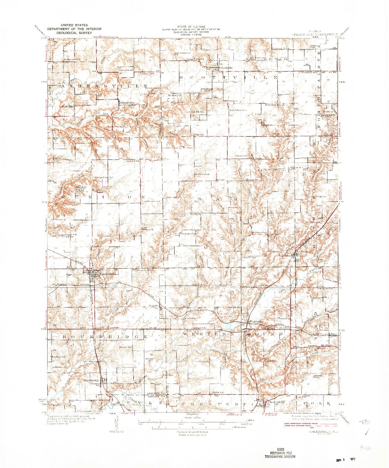 USGS 1:62500-SCALE QUADRANGLE FOR GREENFIELD, IL 1932