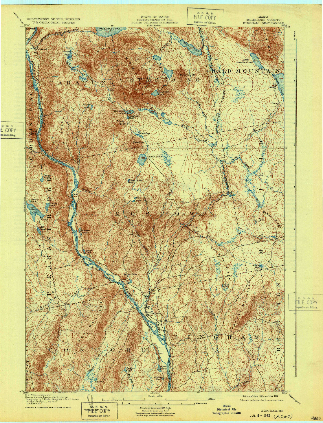 USGS 1:62500-SCALE QUADRANGLE FOR BINGHAM, ME 1905