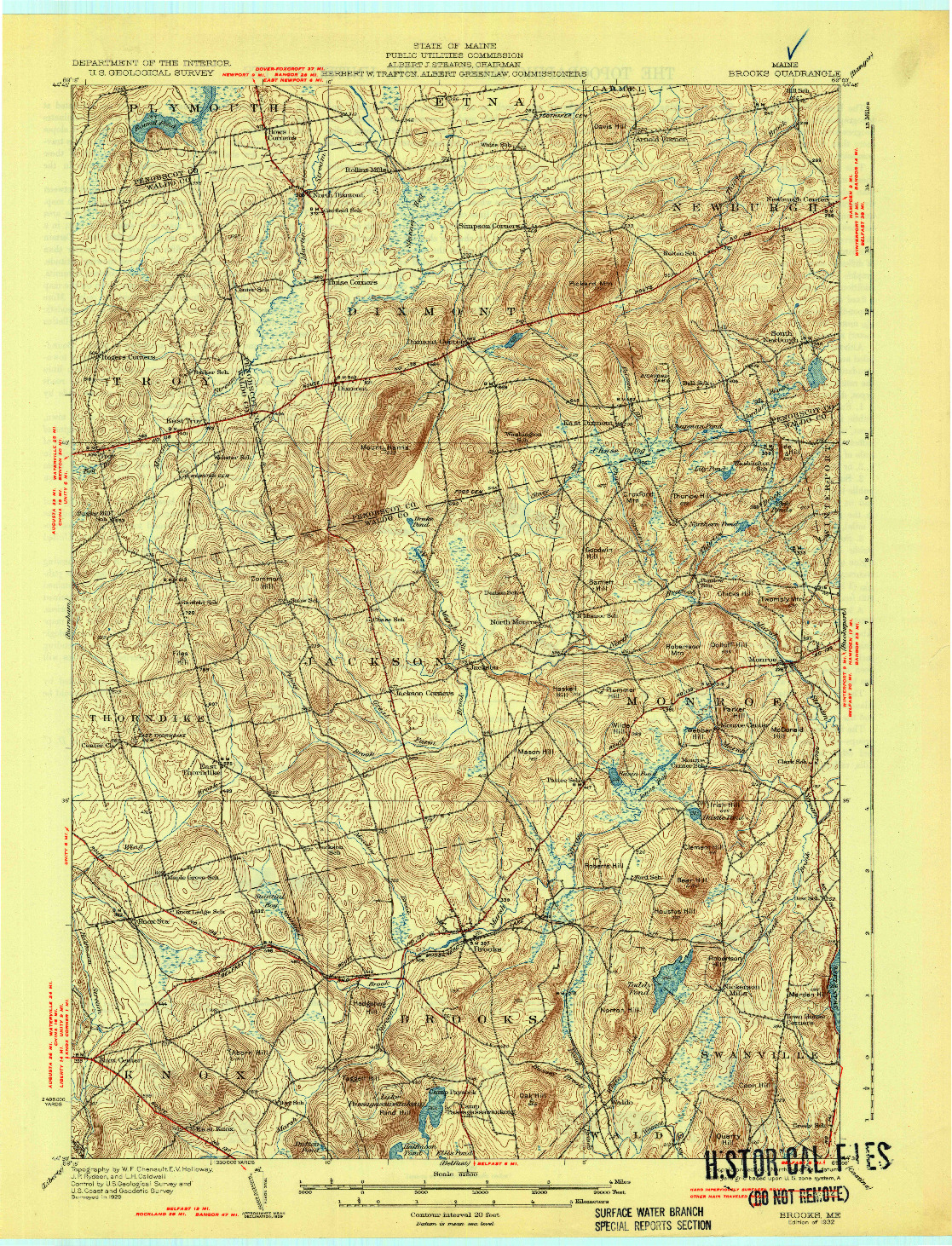 USGS 1:62500-SCALE QUADRANGLE FOR BROOKS, ME 1932