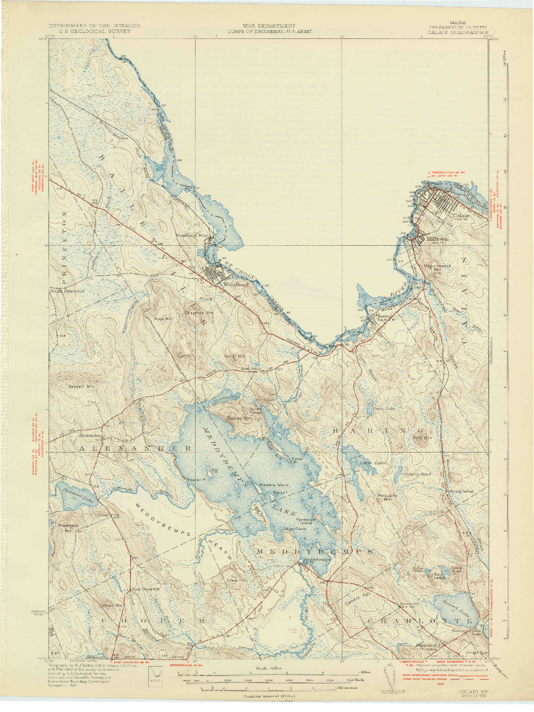 USGS 1:62500-SCALE QUADRANGLE FOR CALAIS, ME 1932