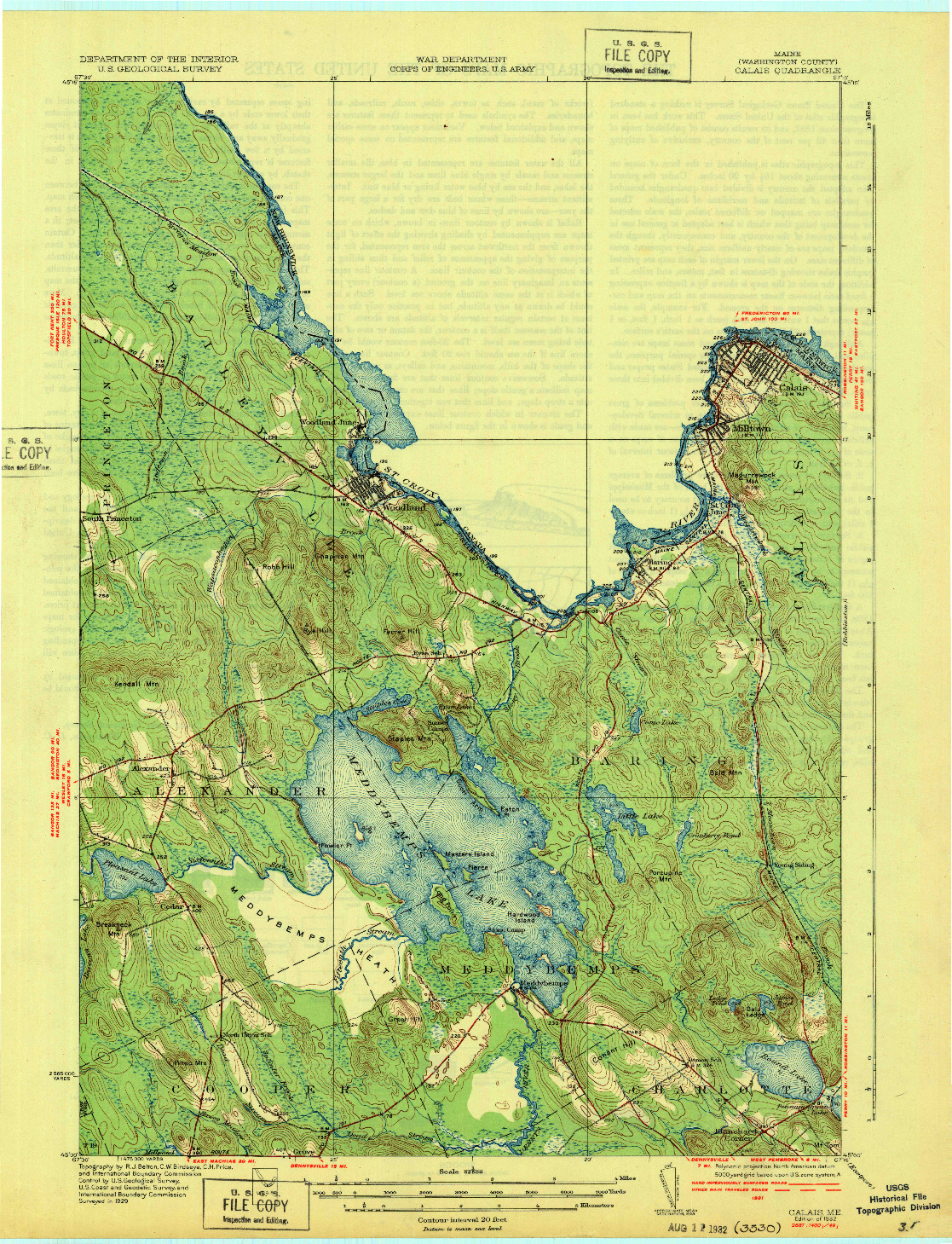 USGS 1:62500-SCALE QUADRANGLE FOR CALAIS, ME 1932