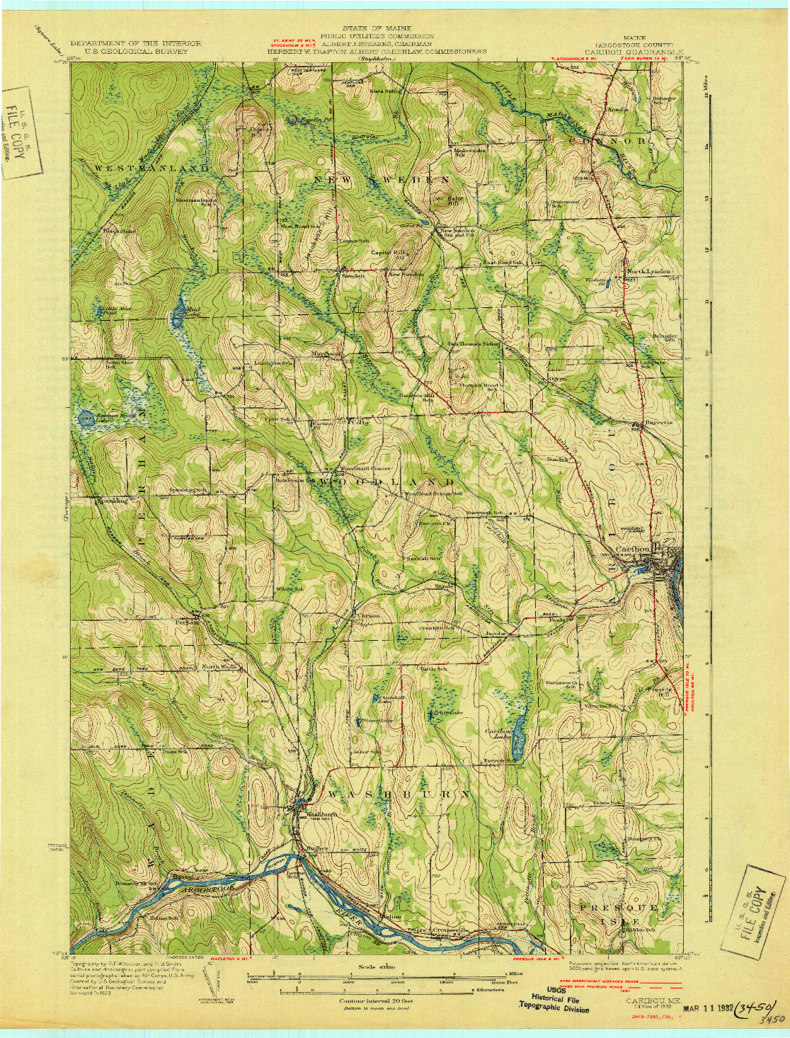 USGS 1:62500-SCALE QUADRANGLE FOR CARIBOU, ME 1932