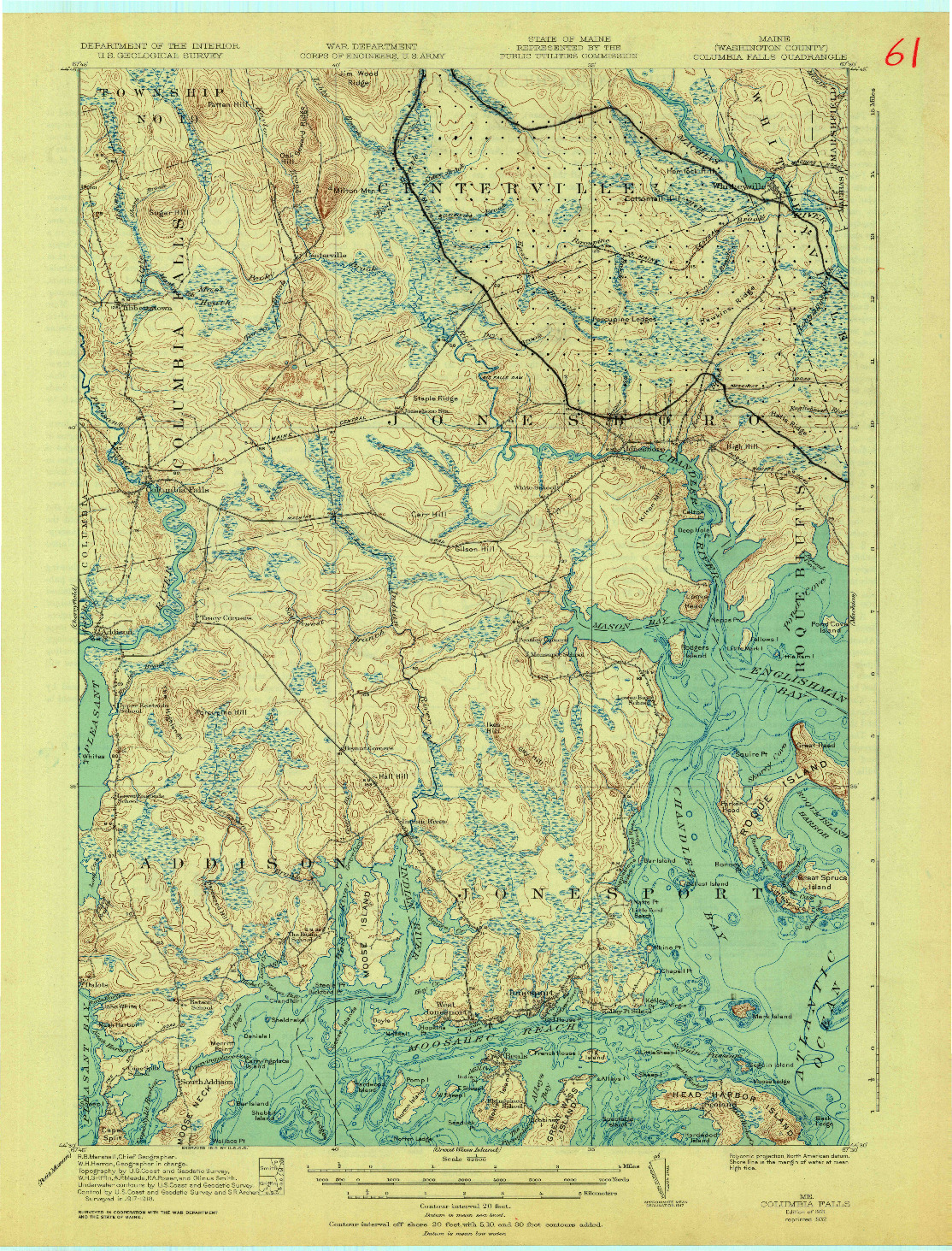 USGS 1:62500-SCALE QUADRANGLE FOR COLUMBIA FALLS, ME 1921