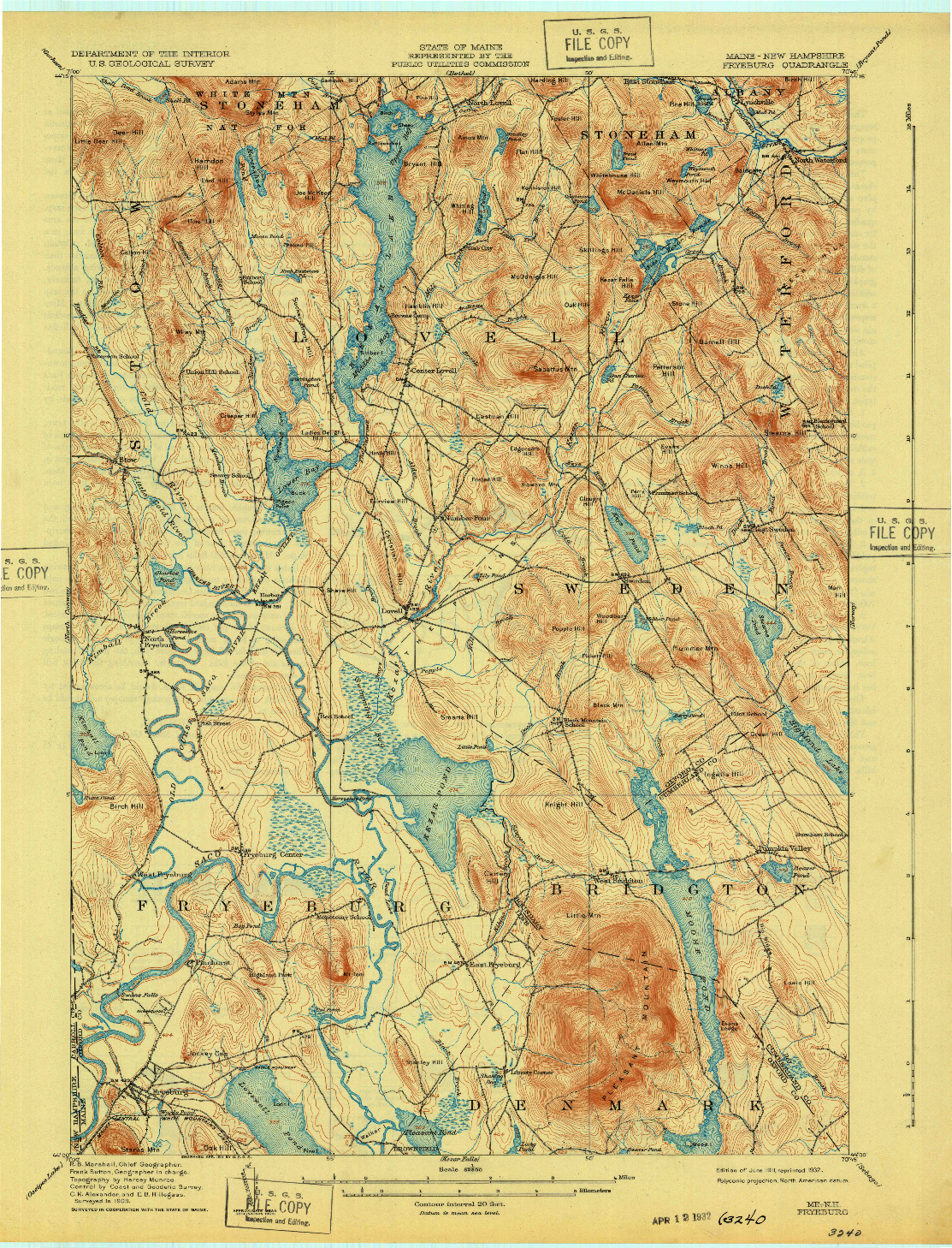USGS 1:62500-SCALE QUADRANGLE FOR FRYEBURG, ME 1911