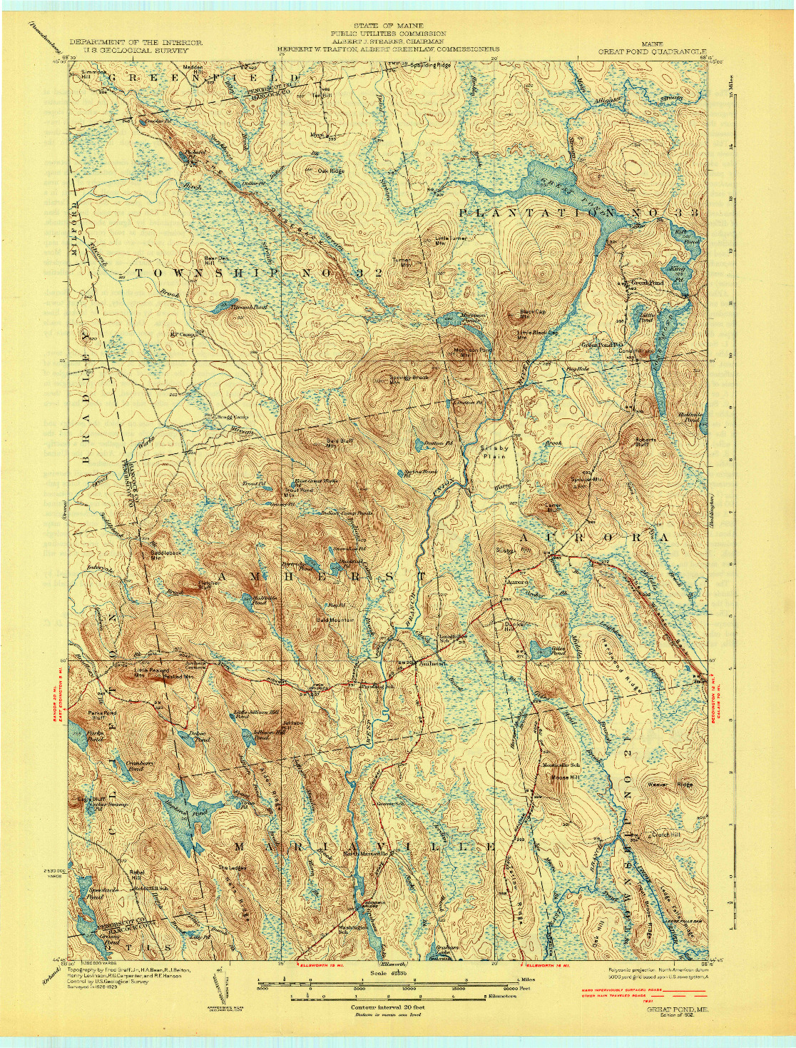 USGS 1:62500-SCALE QUADRANGLE FOR GREAT POND, ME 1932