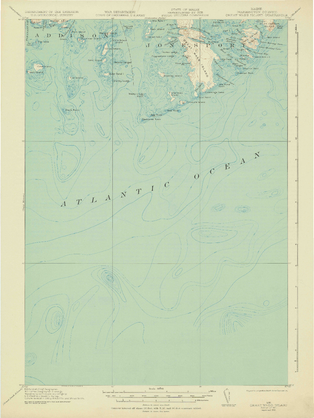 USGS 1:62500-SCALE QUADRANGLE FOR GREAT WASS ISLAND, ME 1921