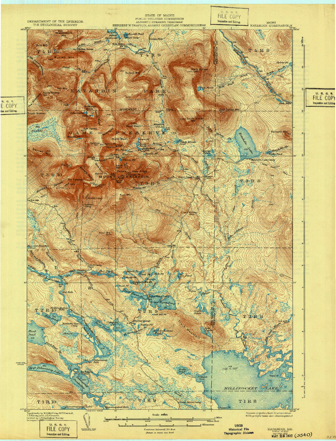 USGS 1:62500-SCALE QUADRANGLE FOR KATAHDIN, ME 1930