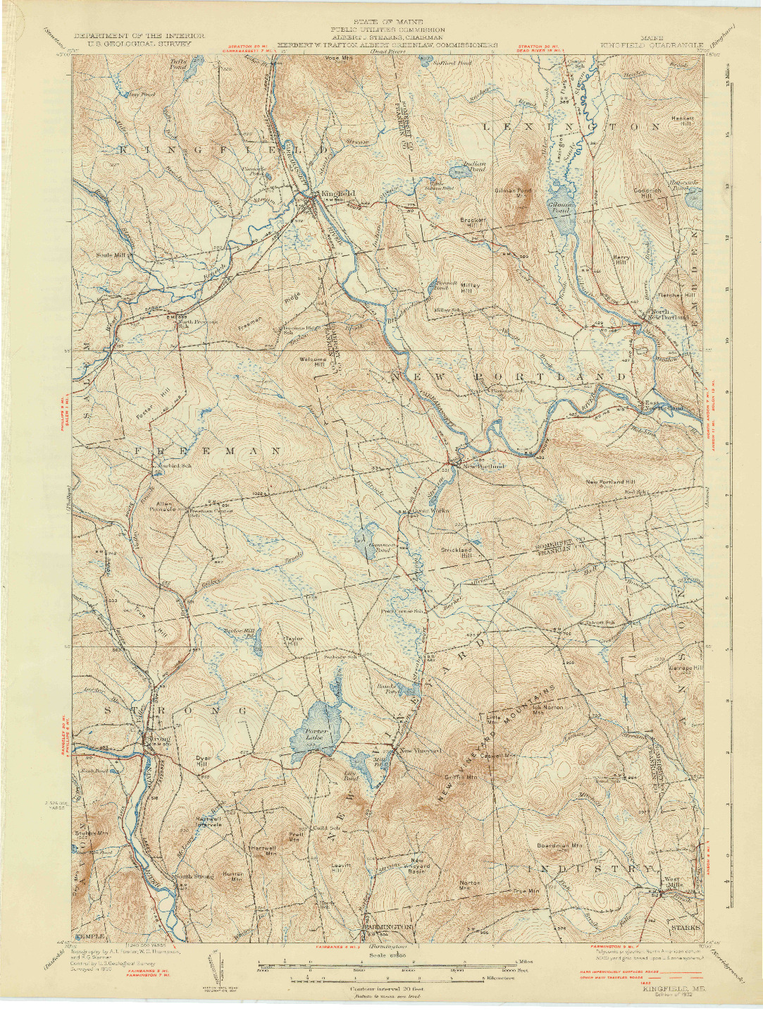 USGS 1:62500-SCALE QUADRANGLE FOR KINGFIELD, ME 1932