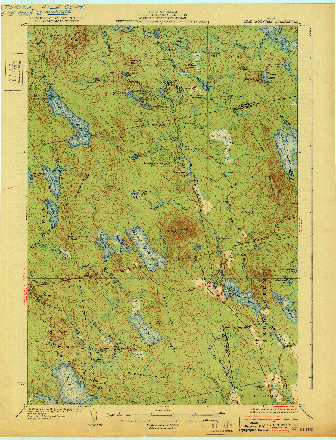 USGS 1:62500-SCALE QUADRANGLE FOR LEAD MOUNTAIN, ME 1932