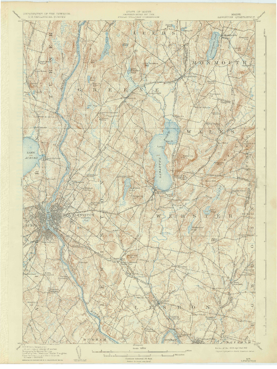 USGS 1:62500-SCALE QUADRANGLE FOR LEWISTON, ME 1908