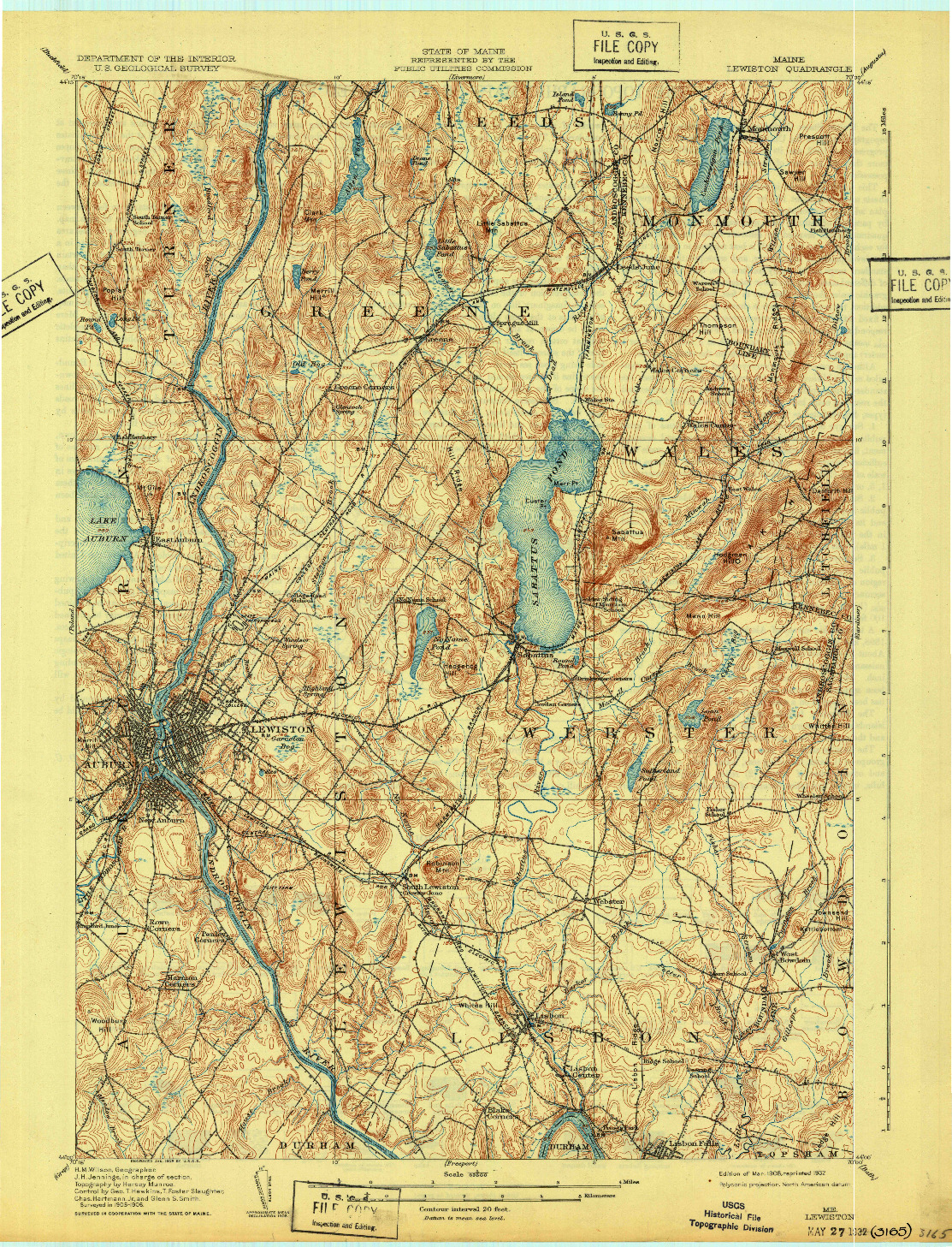 USGS 1:62500-SCALE QUADRANGLE FOR LEWISTON, ME 1908