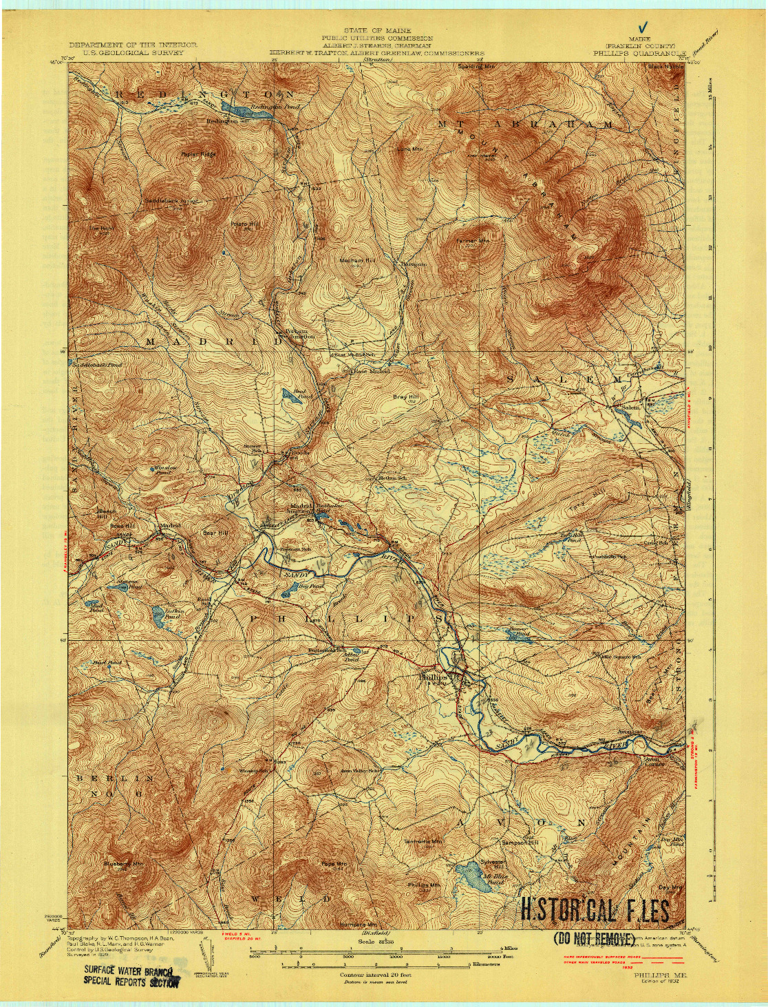 USGS 1:62500-SCALE QUADRANGLE FOR PHILLIPS, ME 1932