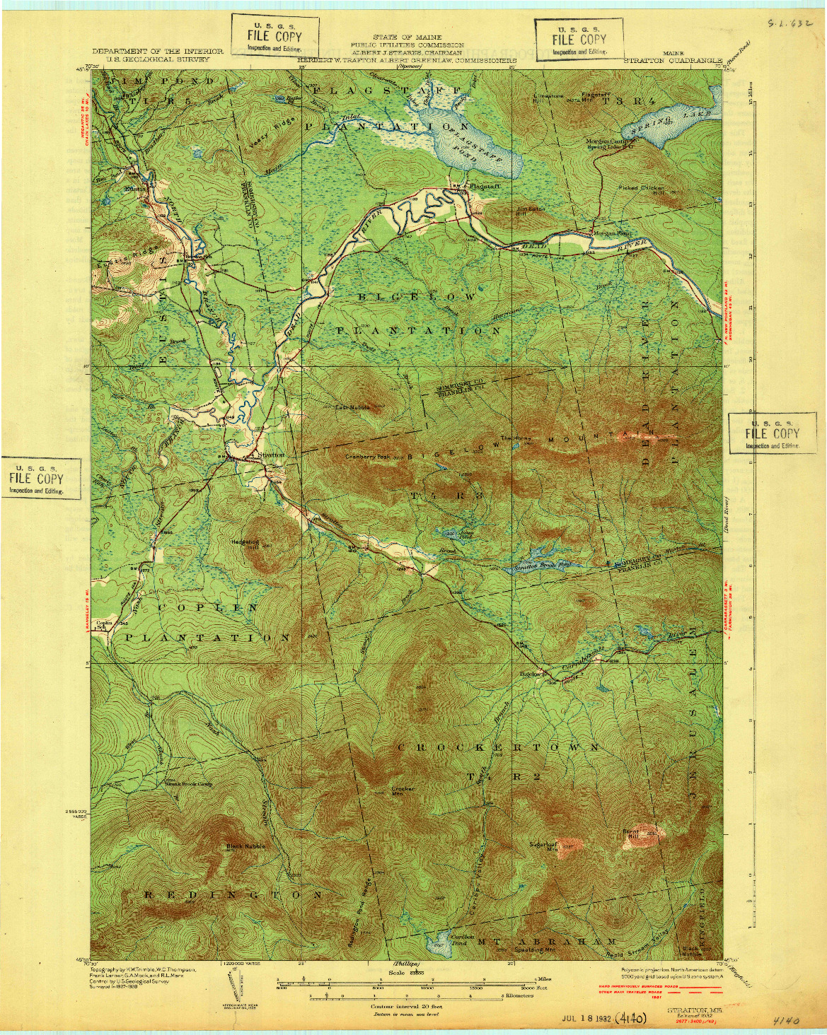 USGS 1:62500-SCALE QUADRANGLE FOR STRATTON, ME 1932