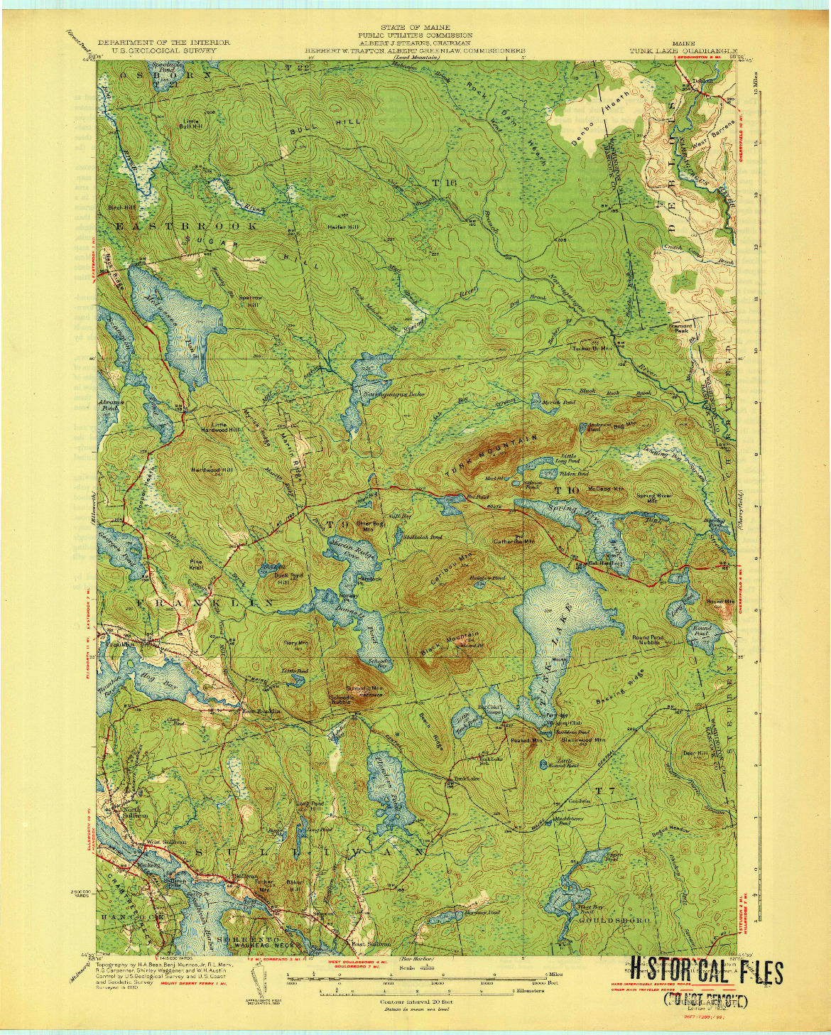 USGS 1:62500-SCALE QUADRANGLE FOR TUNK LAKE, ME 1932