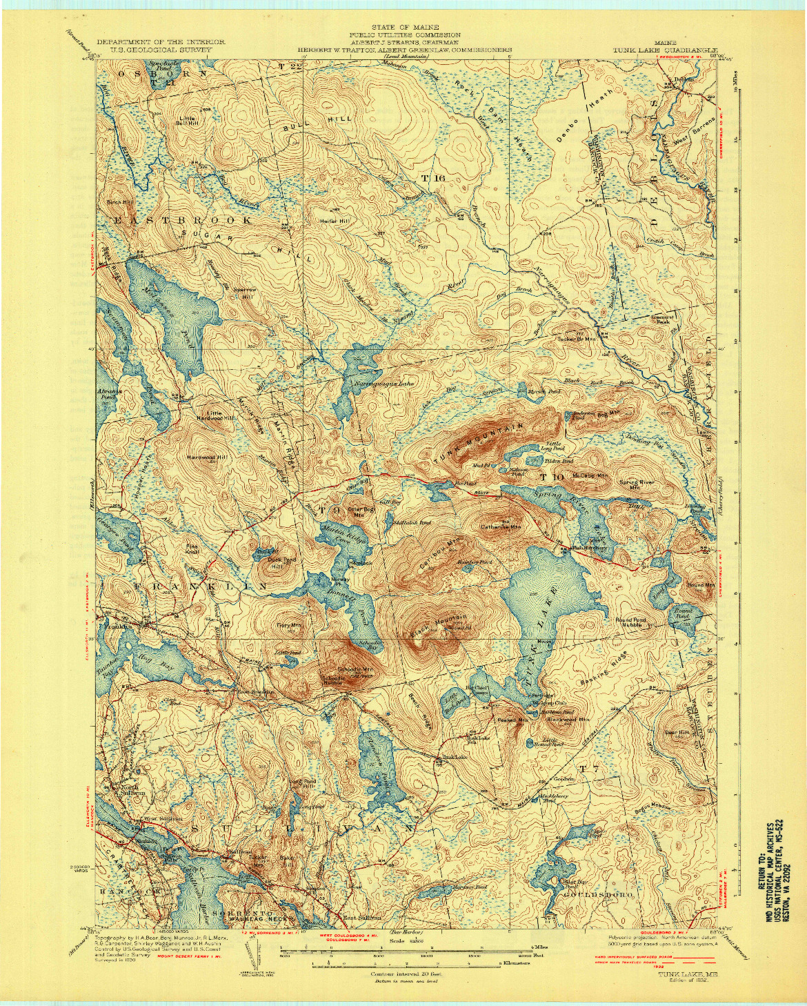 USGS 1:62500-SCALE QUADRANGLE FOR TUNK LAKE, ME 1932