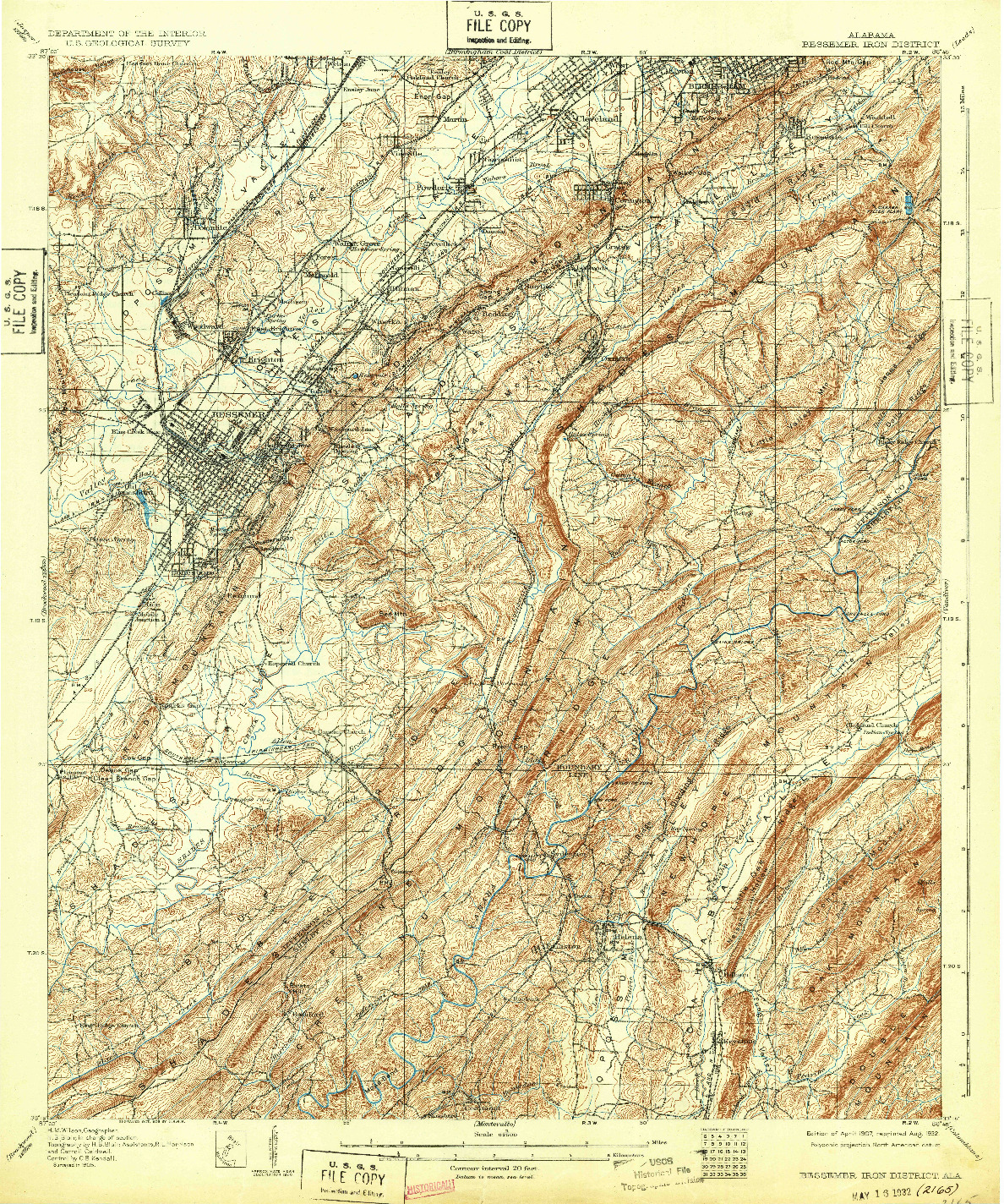 USGS 1:62500-SCALE QUADRANGLE FOR BESSEMER IRON DISTRICT, AL 1907