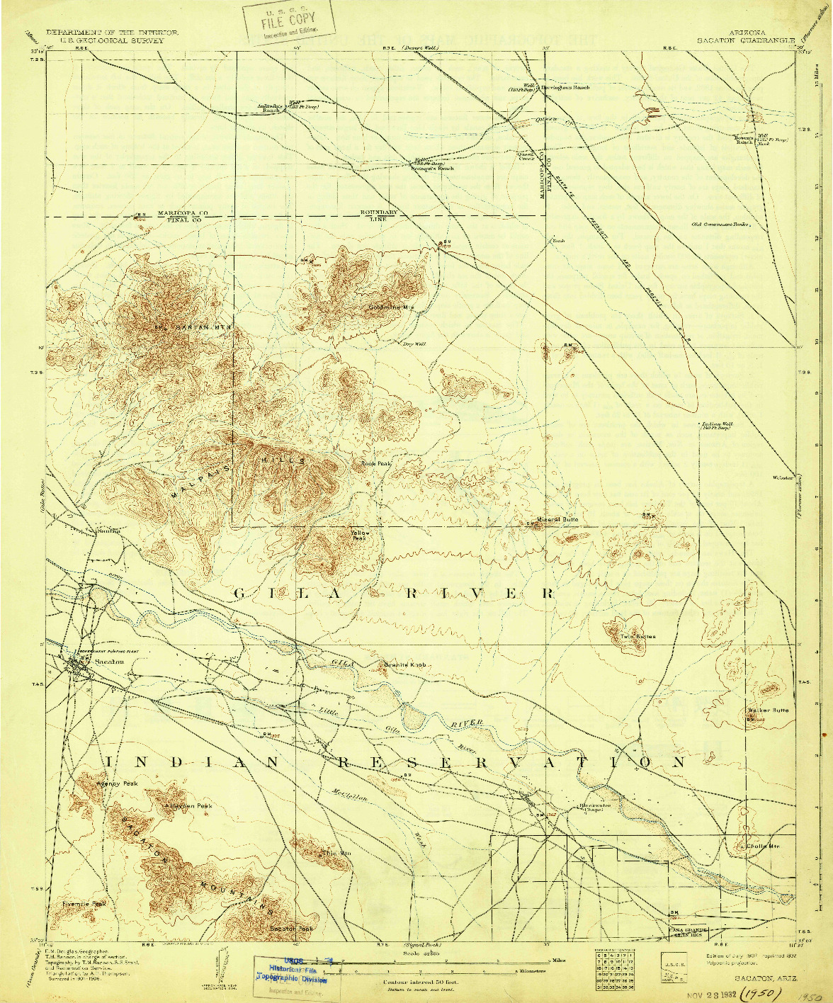 USGS 1:62500-SCALE QUADRANGLE FOR SACATON, AZ 1907