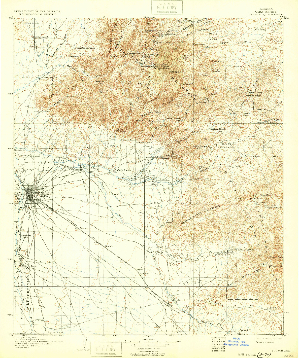 USGS 1:125000-SCALE QUADRANGLE FOR TUCSON, AZ 1905