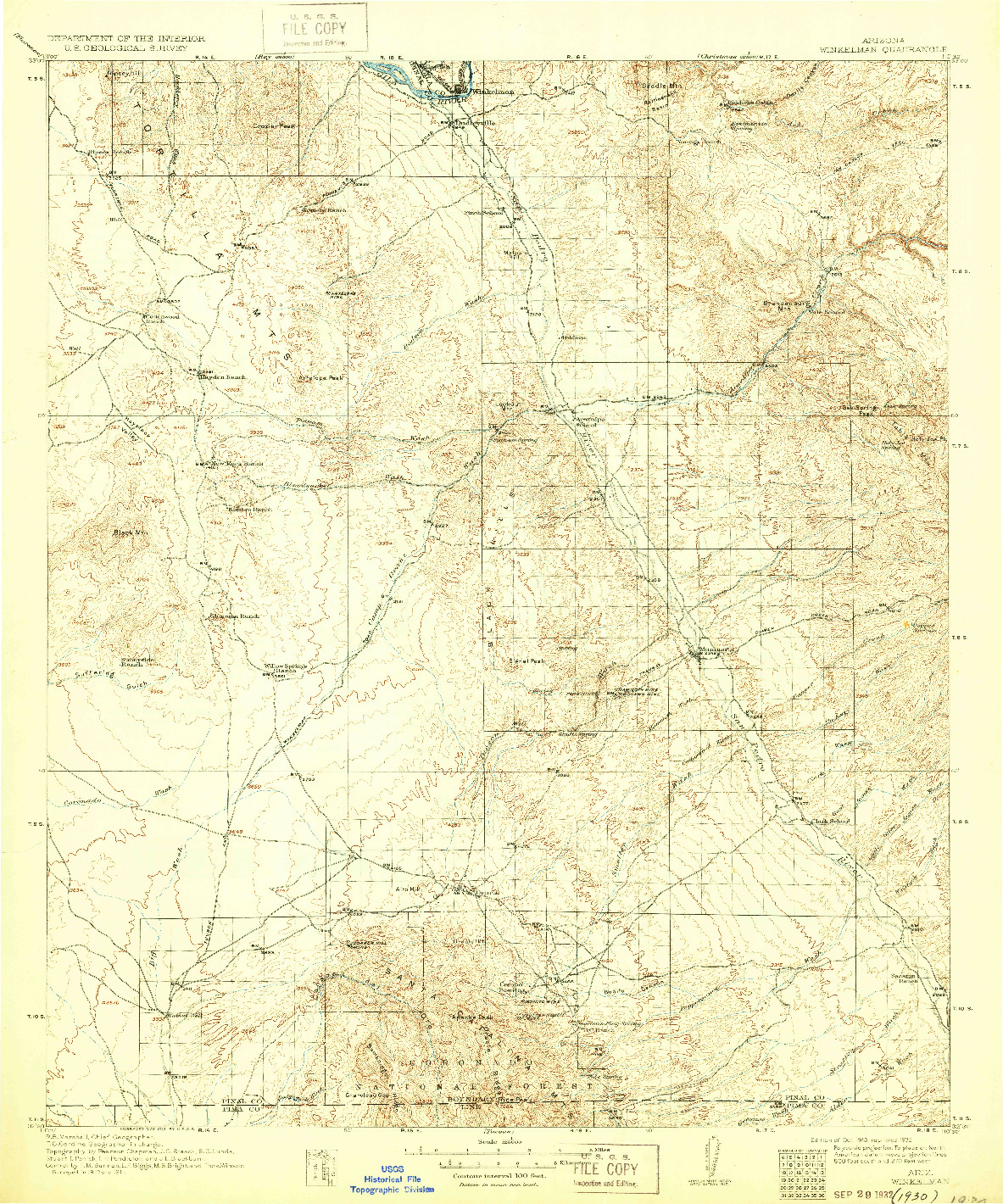 USGS 1:125000-SCALE QUADRANGLE FOR WINKELMAN, AZ 1913